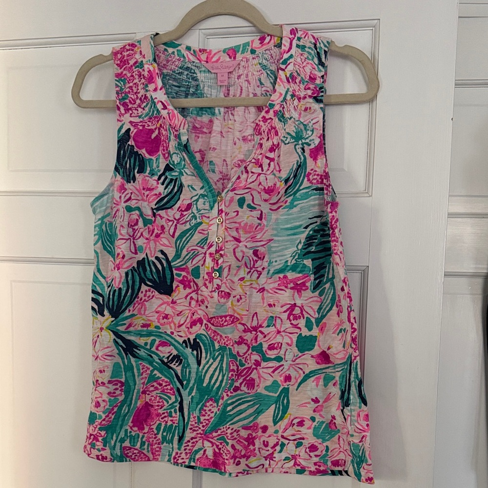 Lilly Pulitzer Pink and Green Floral Blouse